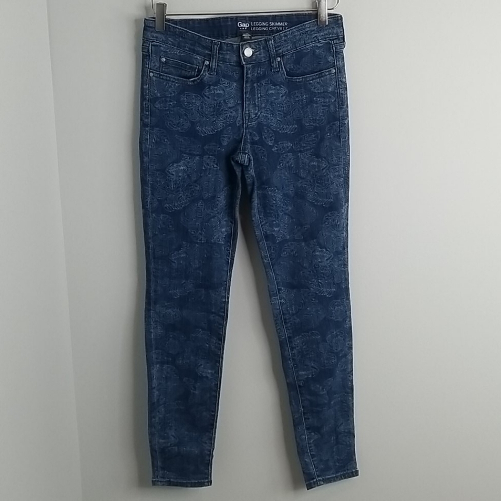 Gap blue legging skimmer jeans floral print 2/26